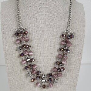 2028 Jewelry Pink Cat's Eye Glass Faceted Crystal Bead Necklace Silver-Tone 19"